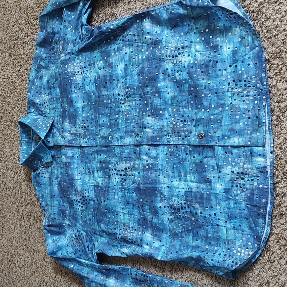 Luciano Visconti Abstract Dot Patterned Button-down Shirt Blue Silver L - Picture 3 of 15